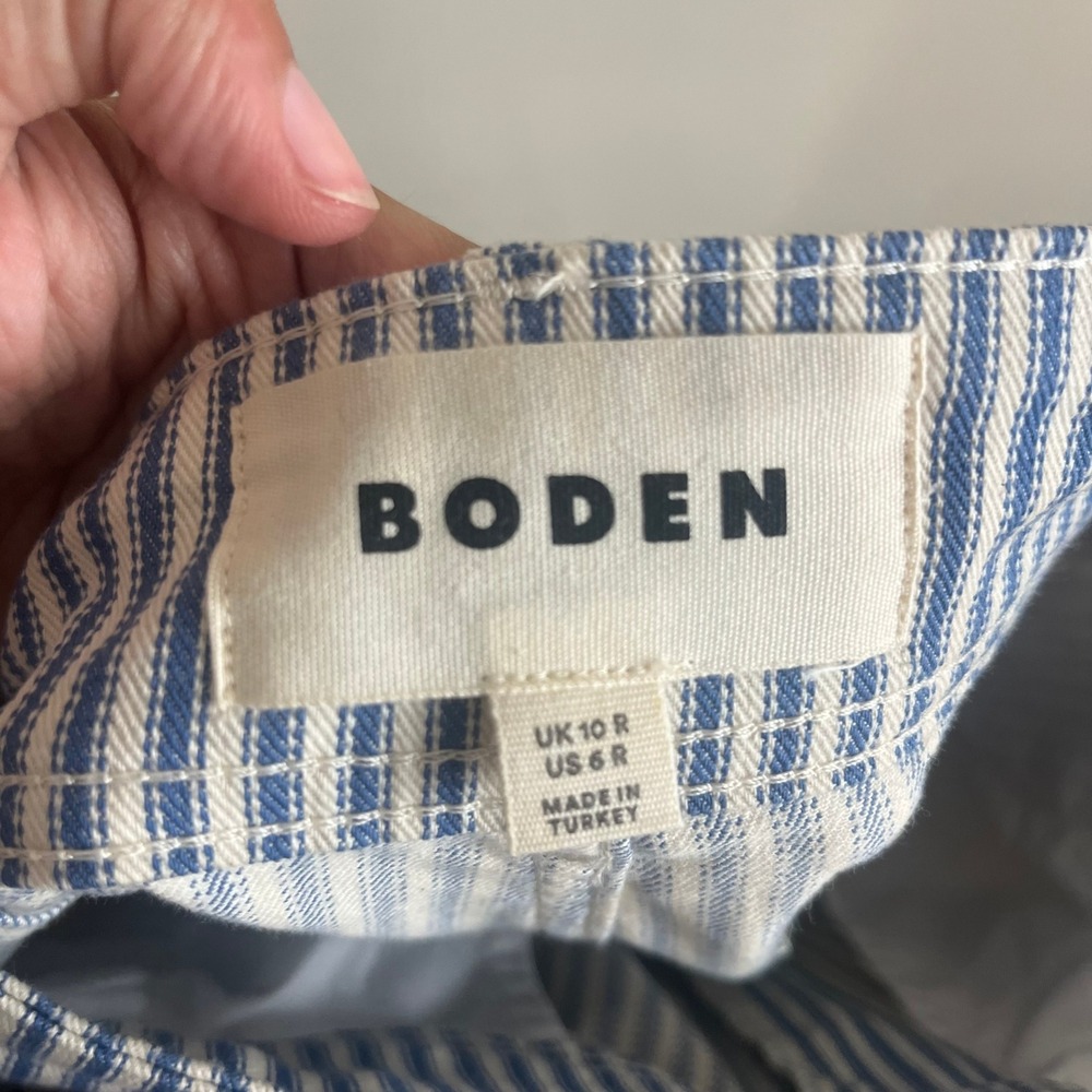 Boden Brompton Wide Leg Pants Blue White Stripe Pleated High Waist US 6 - Picture 5 of 8